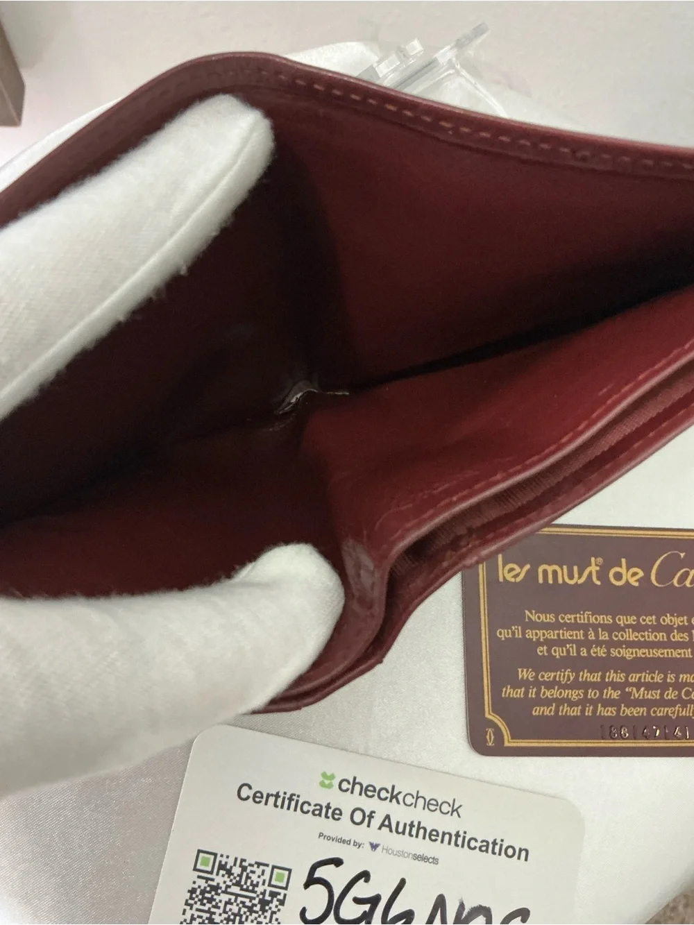 Preowned Vintage Cartier Burgundy Leather Bifold Wallet with 2 COAs